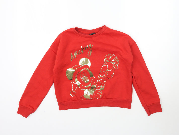 Disney Girls Red Pullover Sweatshirt Size 9-10 Years - Mickey Mouse