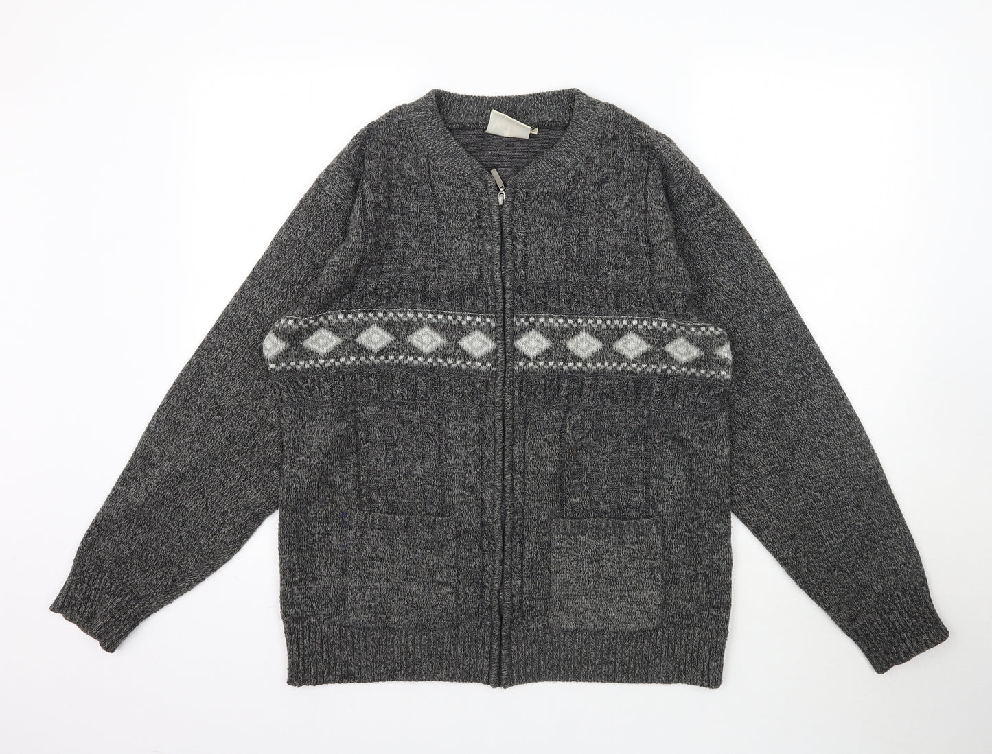 Heritage Outfitters Mens Grey  Knit Full Zip Jumper Size L