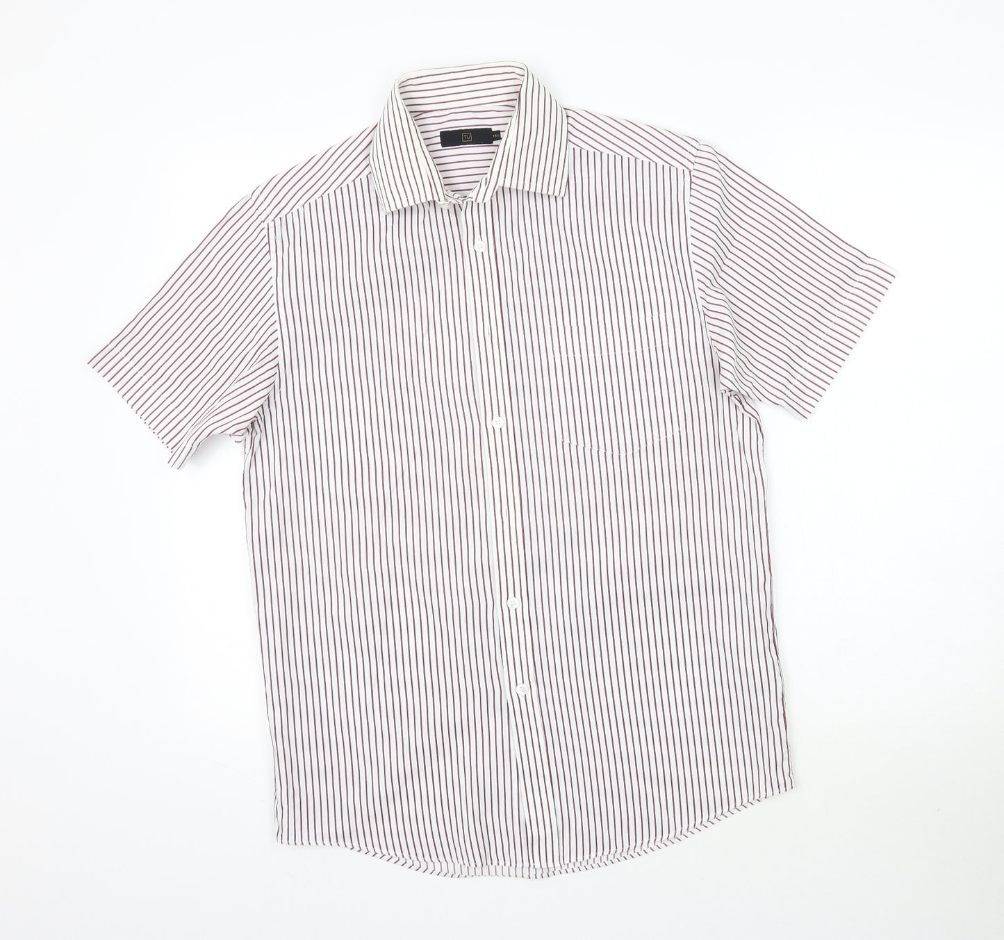 TU Mens White Striped   Button-Up Size 14.5