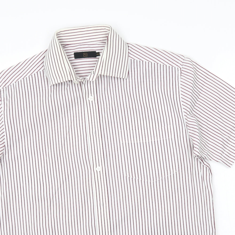 TU Mens White Striped   Button-Up Size 14.5