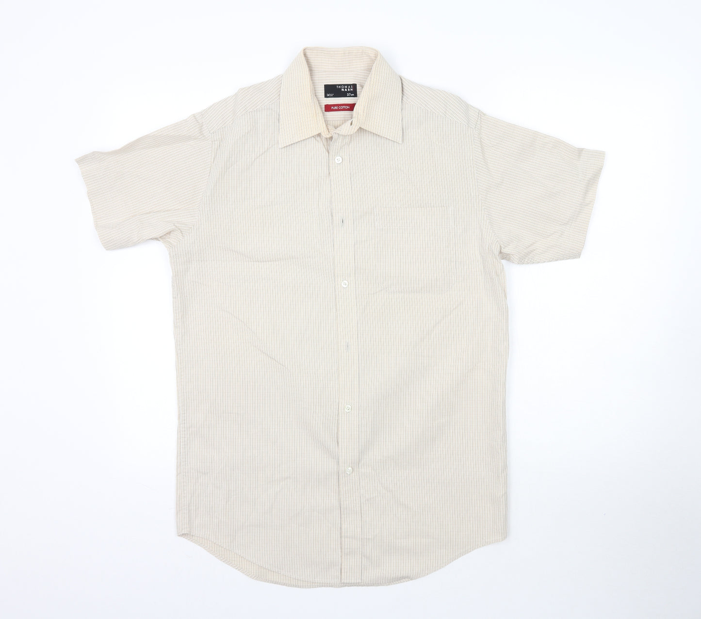 Thomas Nash Mens Beige Plaid   Button-Up Size 14.5  - Check Pattern