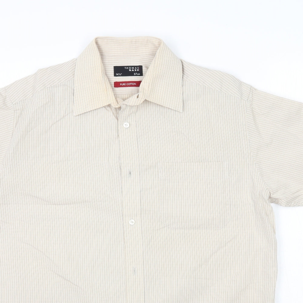 Thomas Nash Mens Beige Plaid   Button-Up Size 14.5  - Check Pattern