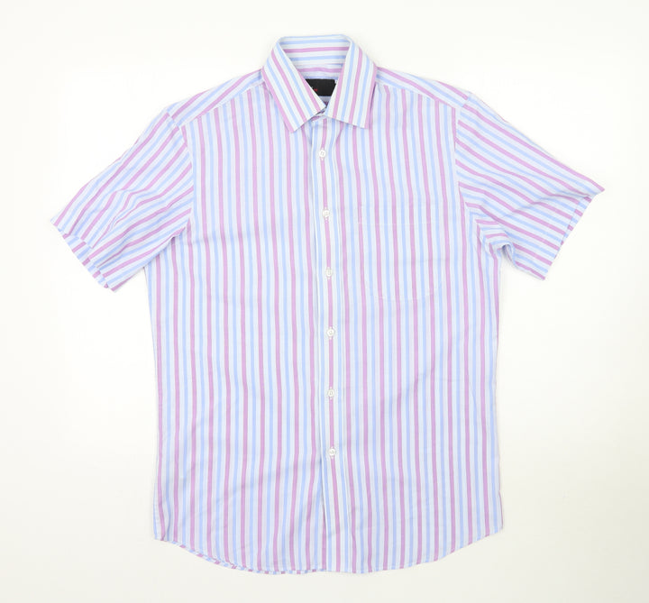 Marks and Spencer Mens Purple Striped Button-Up Size 14.5