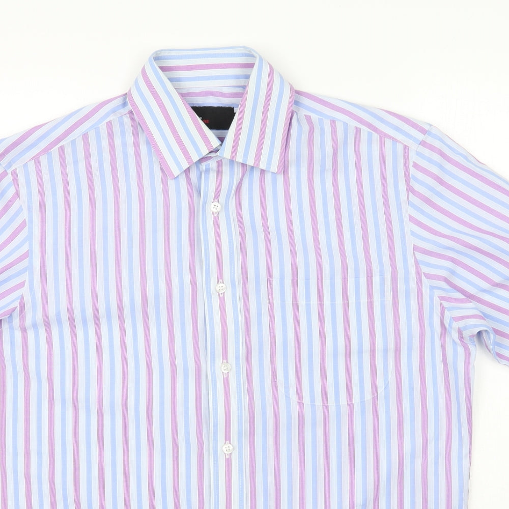 Marks and Spencer Mens Purple Striped   Button-Up Size 14.5