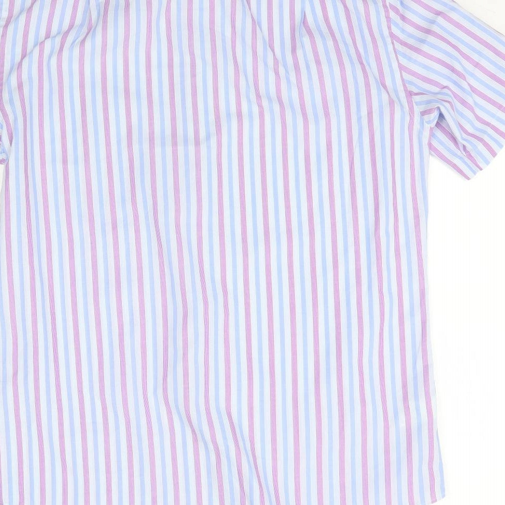 Marks and Spencer Mens Purple Striped   Button-Up Size 14.5