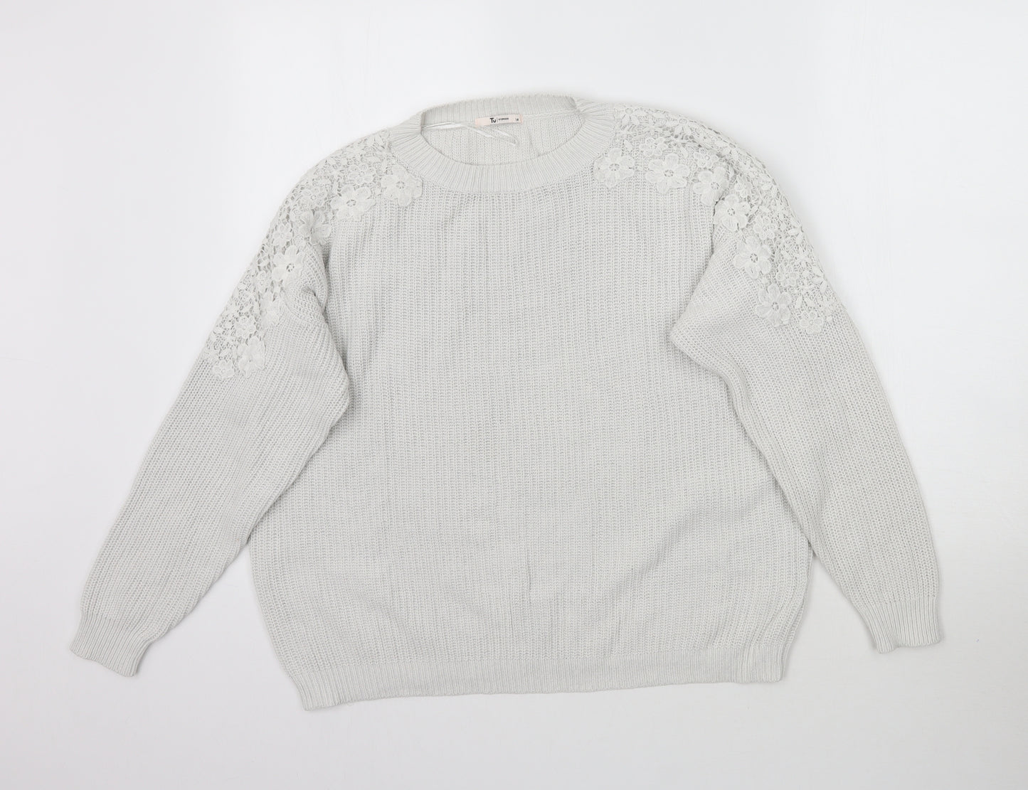 TU Womens Grey  Knit Pullover Jumper Size 14  - Lace detail