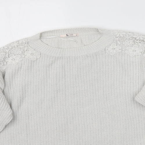 TU Womens Grey  Knit Pullover Jumper Size 14  - Lace detail