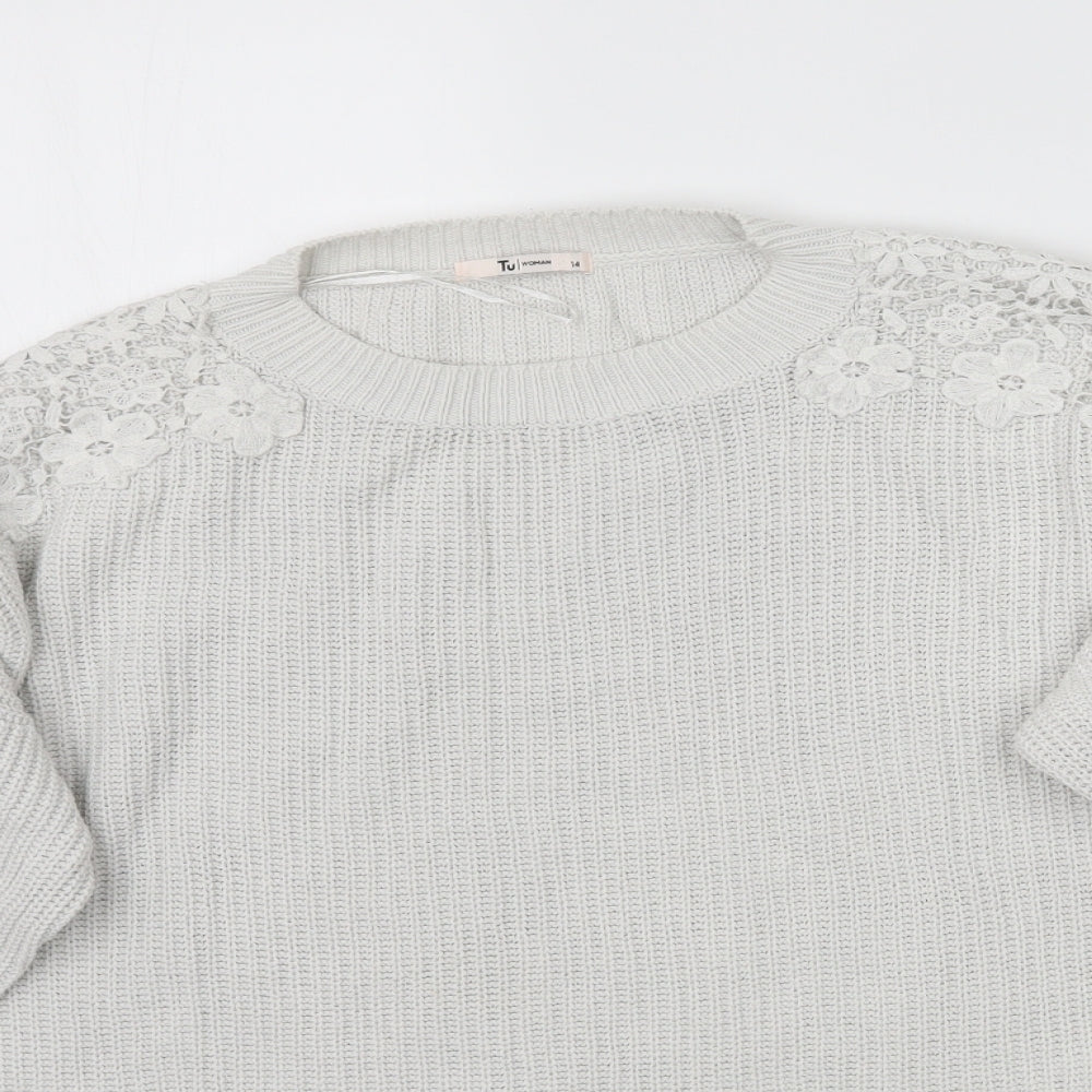 TU Womens Grey  Knit Pullover Jumper Size 14  - Lace detail
