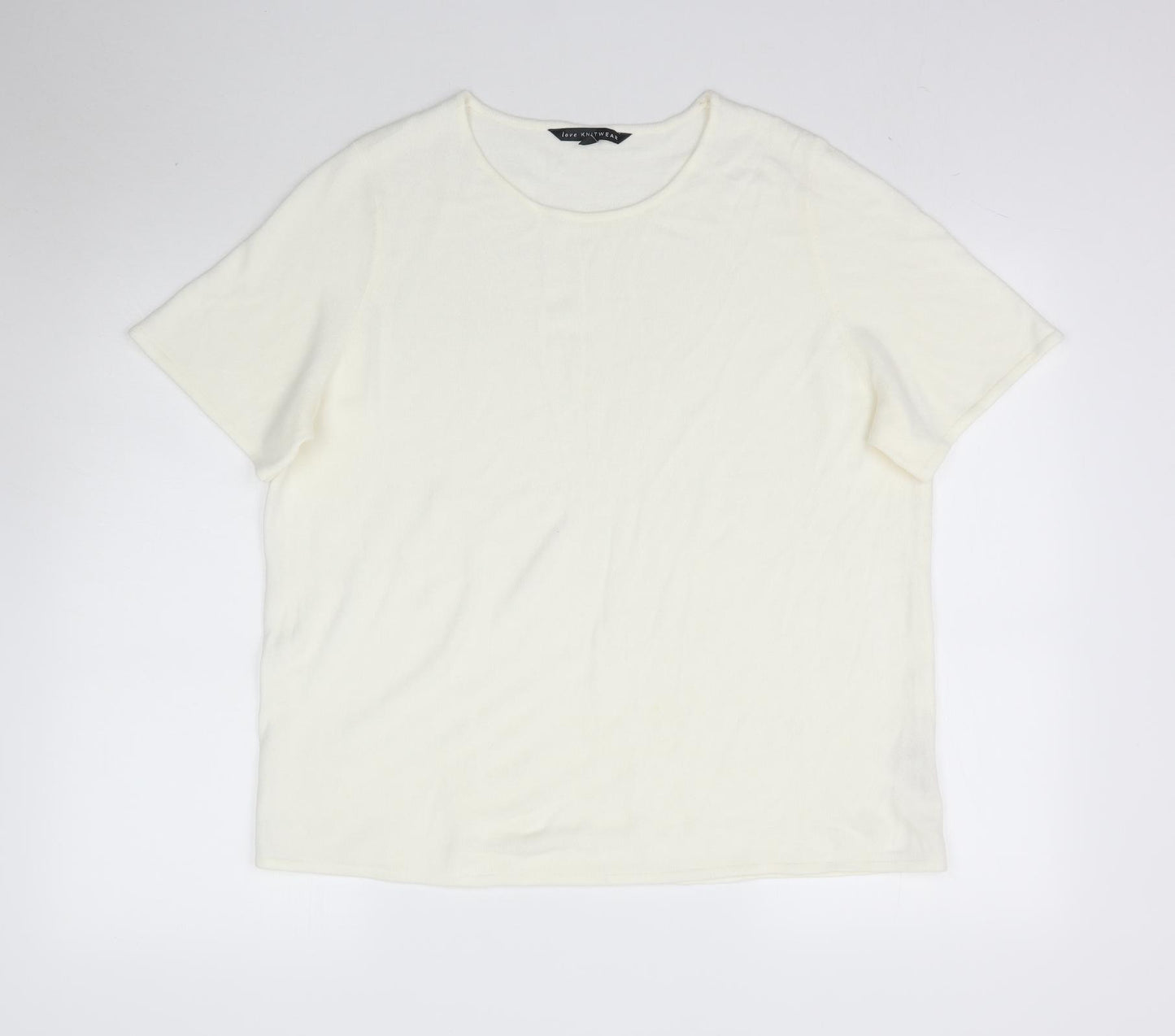 Love Knitwear Womens Ivory  Knit Basic T-Shirt Size 22
