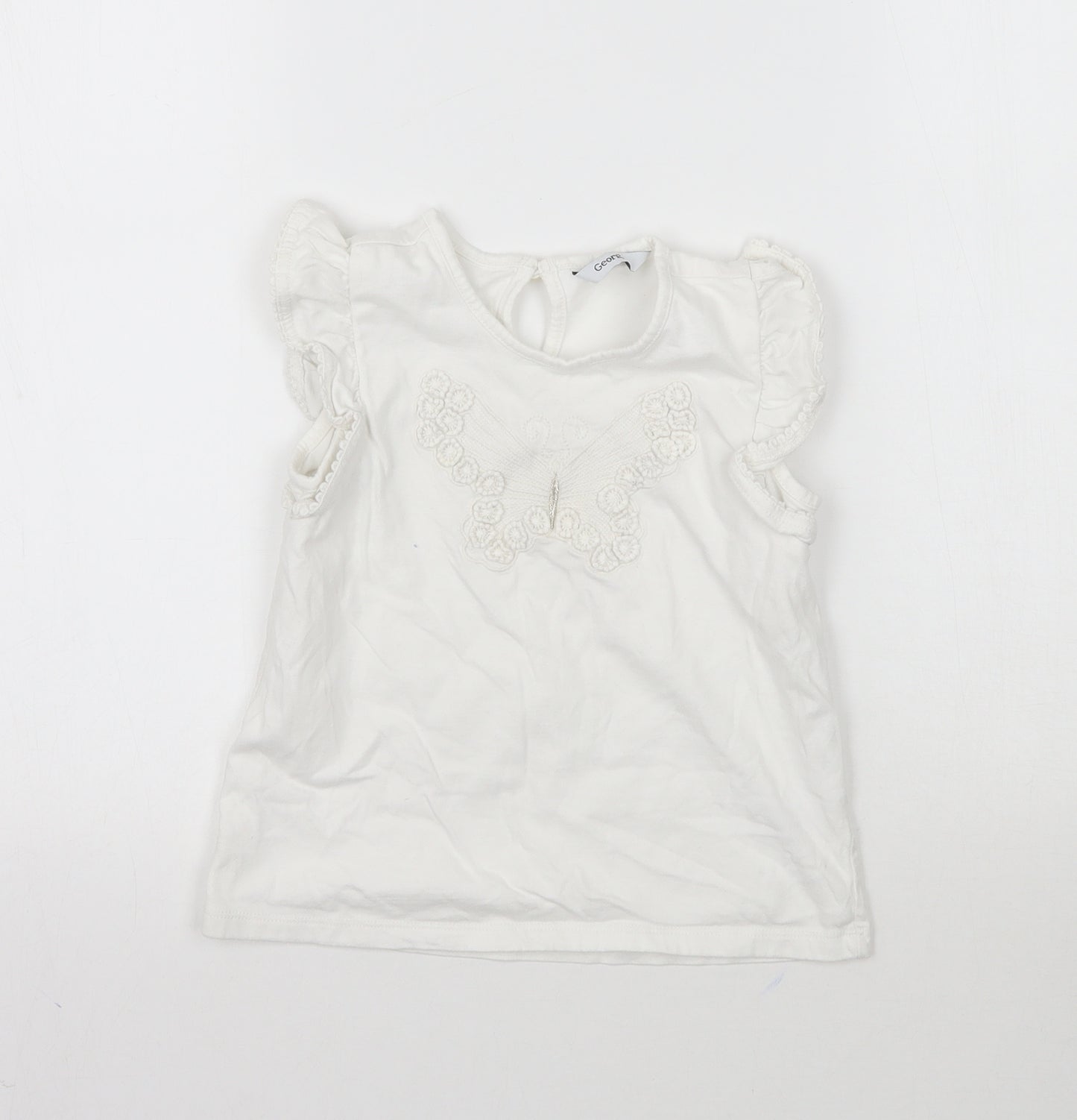 George Girls White   Basic Tank Size 3-4 Years  - Butterfly