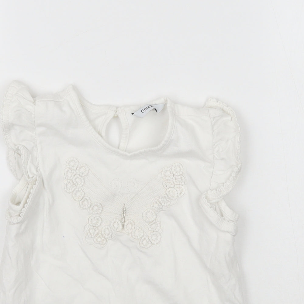 George Girls White   Basic Tank Size 3-4 Years  - Butterfly