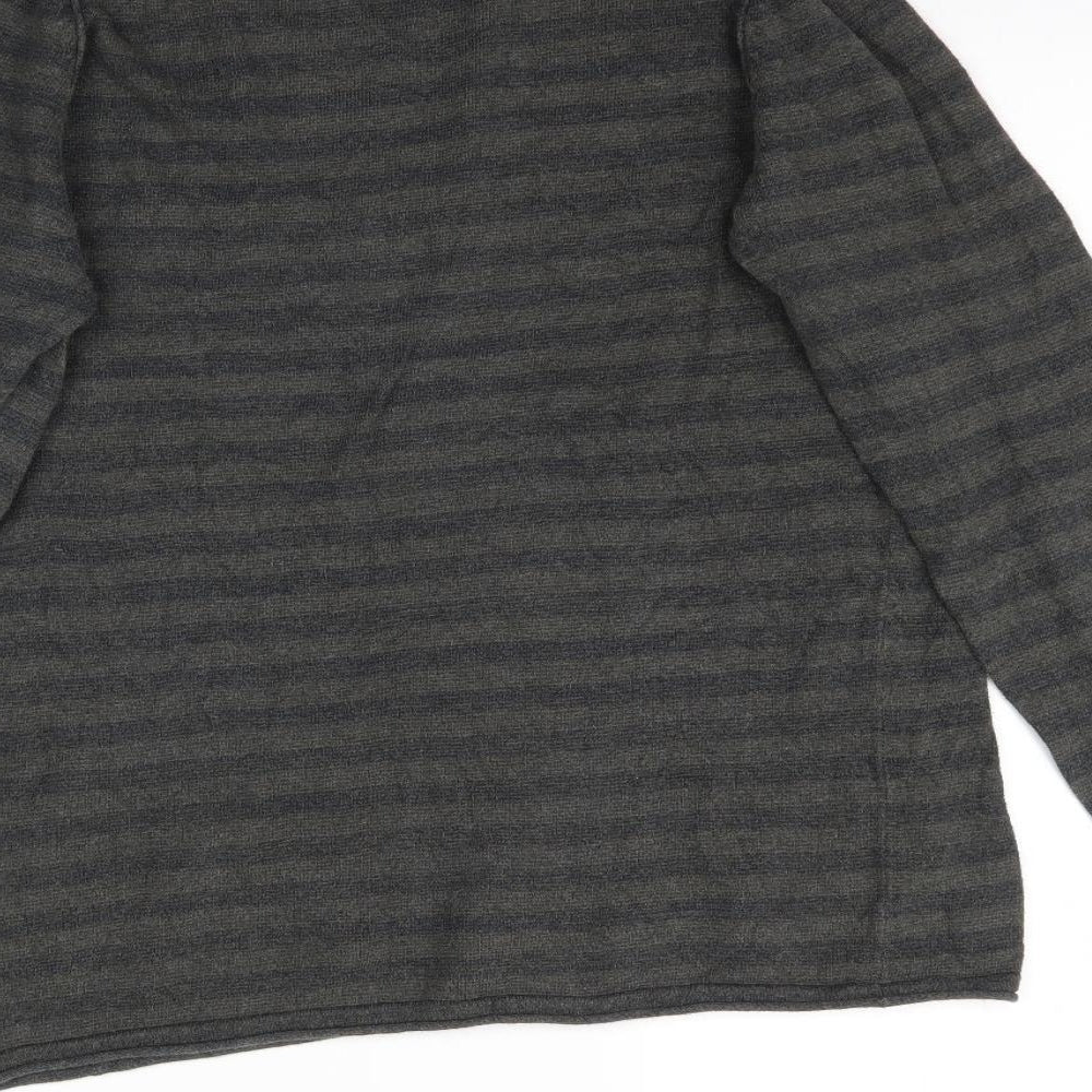 JACK & JONES Mens Grey Striped Knit Pullover Jumper Size M