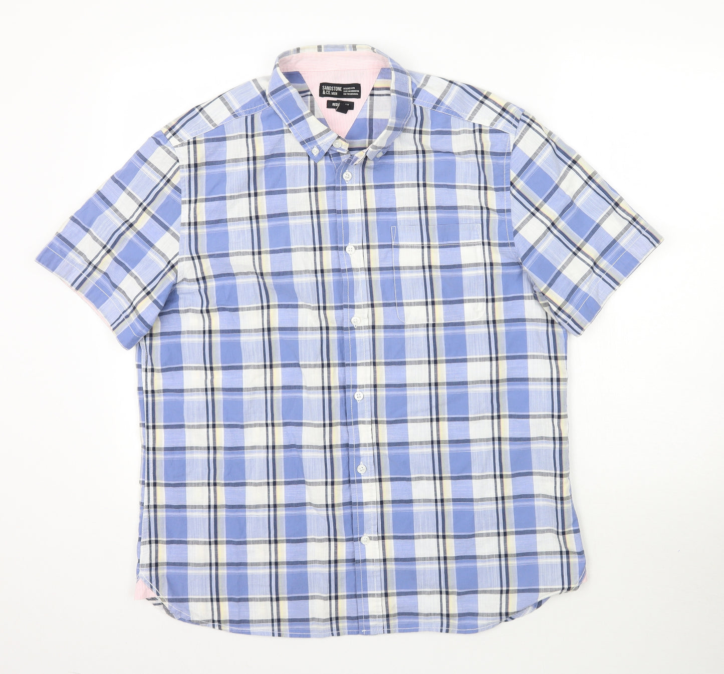 Sandstone & Co Men Mens Blue Plaid   Button-Up Size L