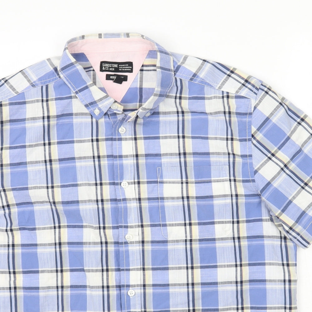 Sandstone & Co Men Mens Blue Plaid   Button-Up Size L