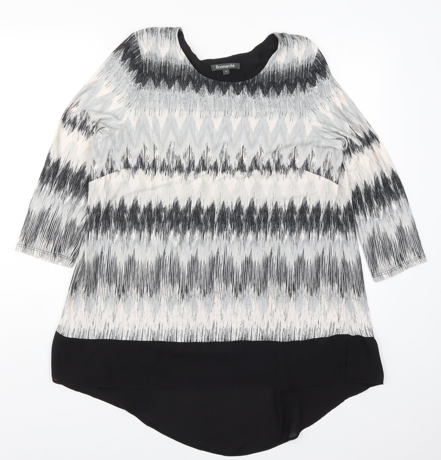 Bonmarché Womens Grey Geometric  Basic T-Shirt Size 14  - Zig Zag