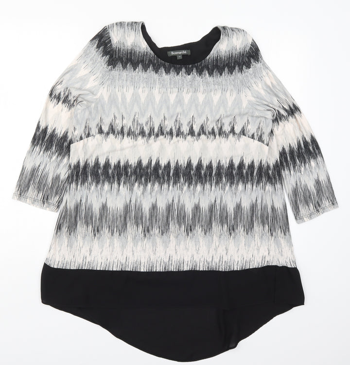 Bonmarché Womens Grey Geometric  Basic T-Shirt Size 14  - Zig Zag