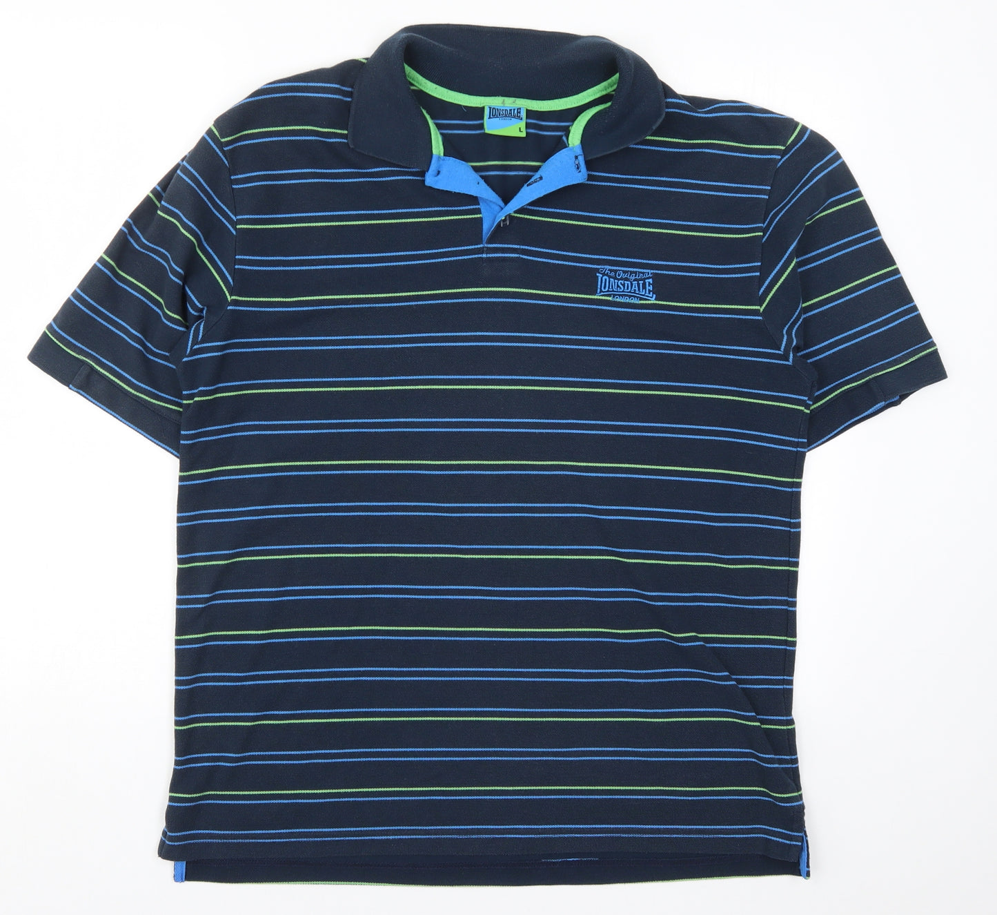 Lonsdale Mens Blue Striped   Polo Size L