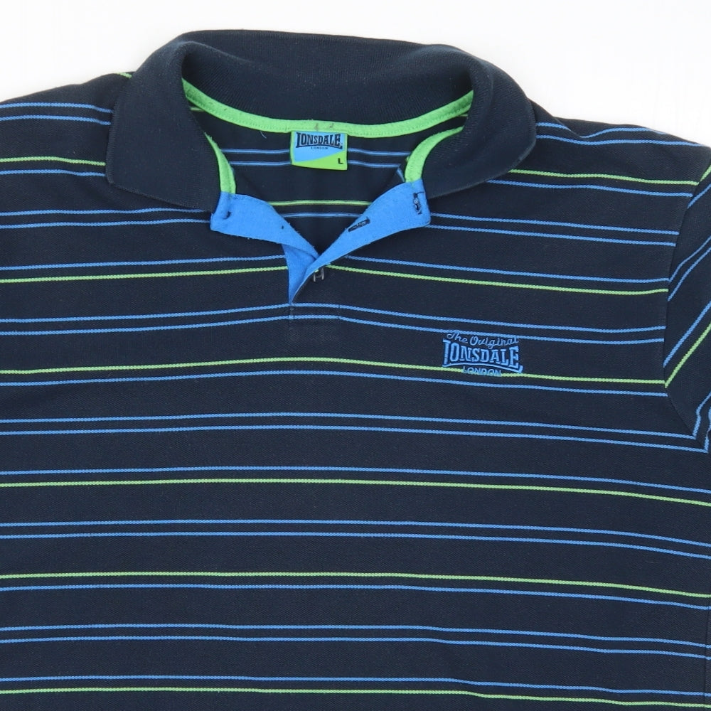 Lonsdale Mens Blue Striped   Polo Size L