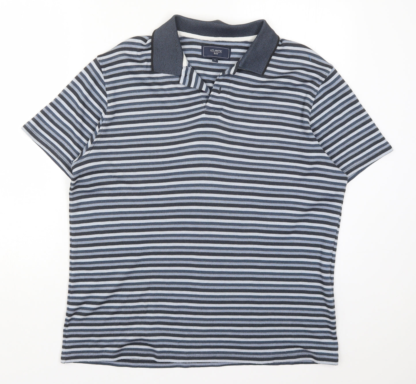 Atlantic Bay Mens Blue Striped   Polo Size M