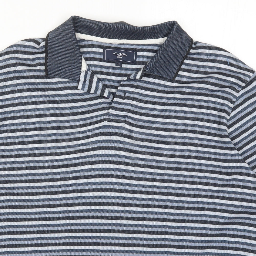 Atlantic Bay Mens Blue Striped   Polo Size M