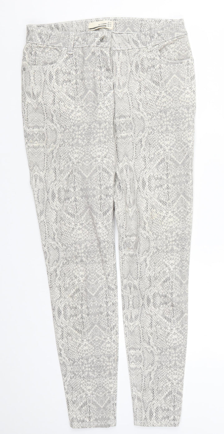 M-17 Womens Grey Animal Print Denim Skinny Jeans Size 14 L28 in