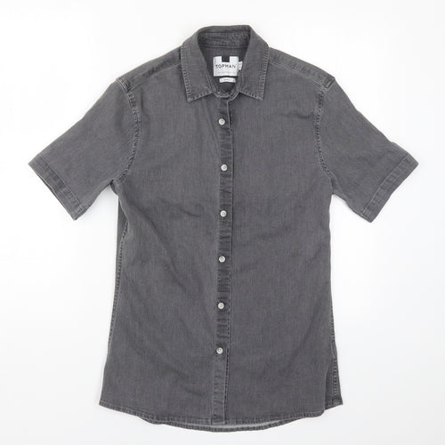 Topman Mens Grey  Denim  Button-Up Size S