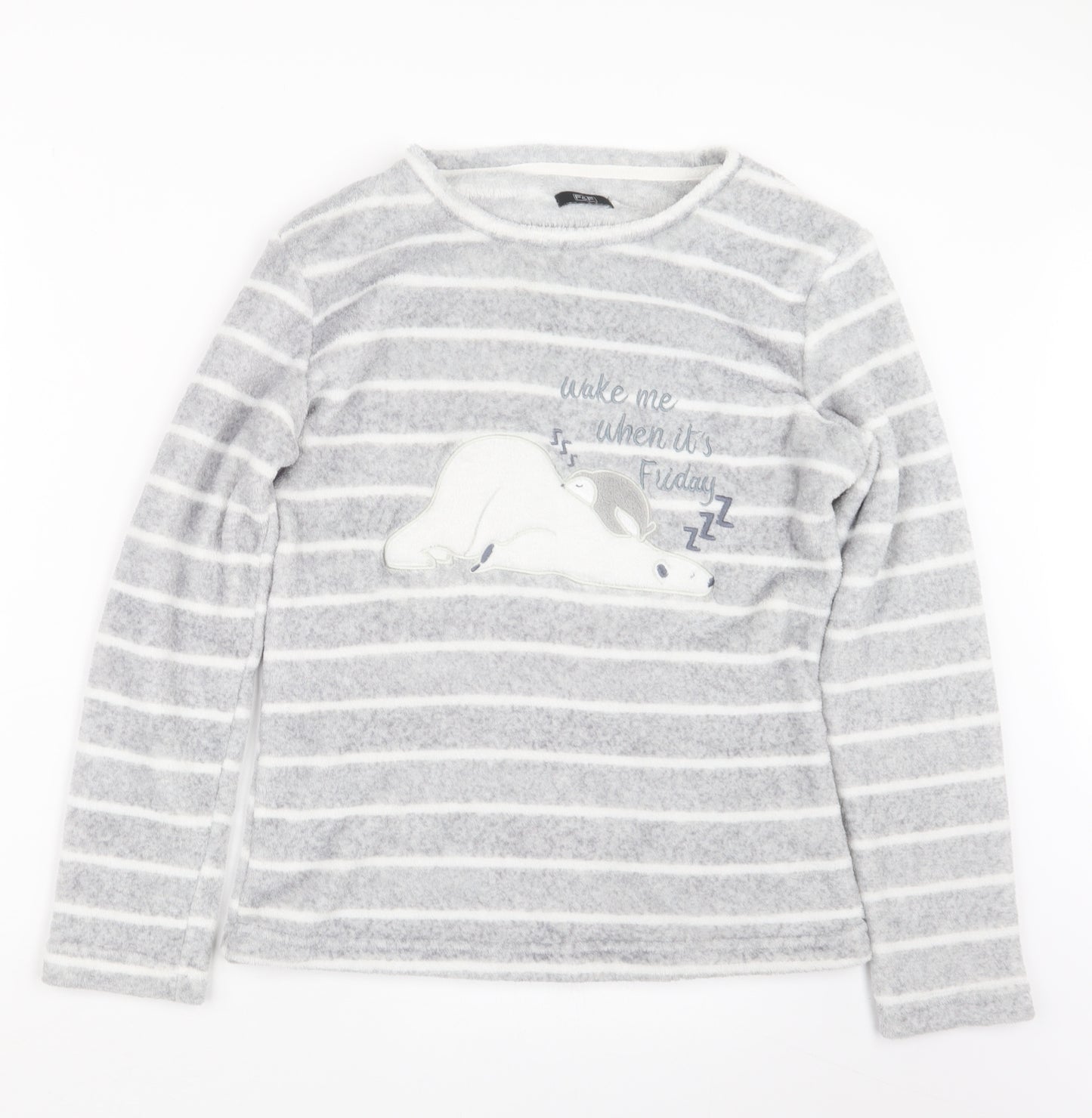 F&F Womens Grey Striped  Top Pyjama Top Size 8