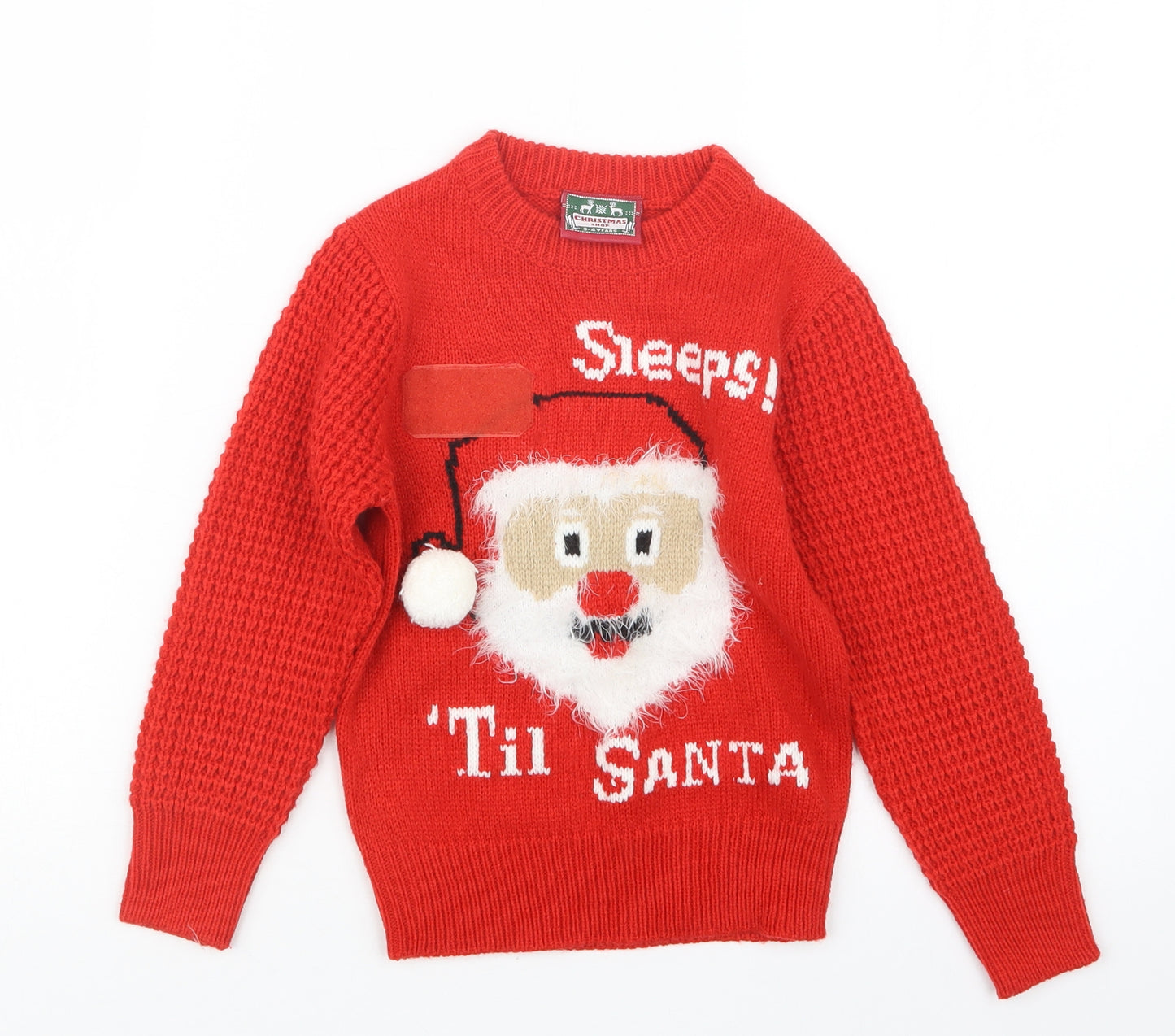 Christmas Shop Boys Red  Knit Pullover Jumper Size 3-4 Years  - Christmas