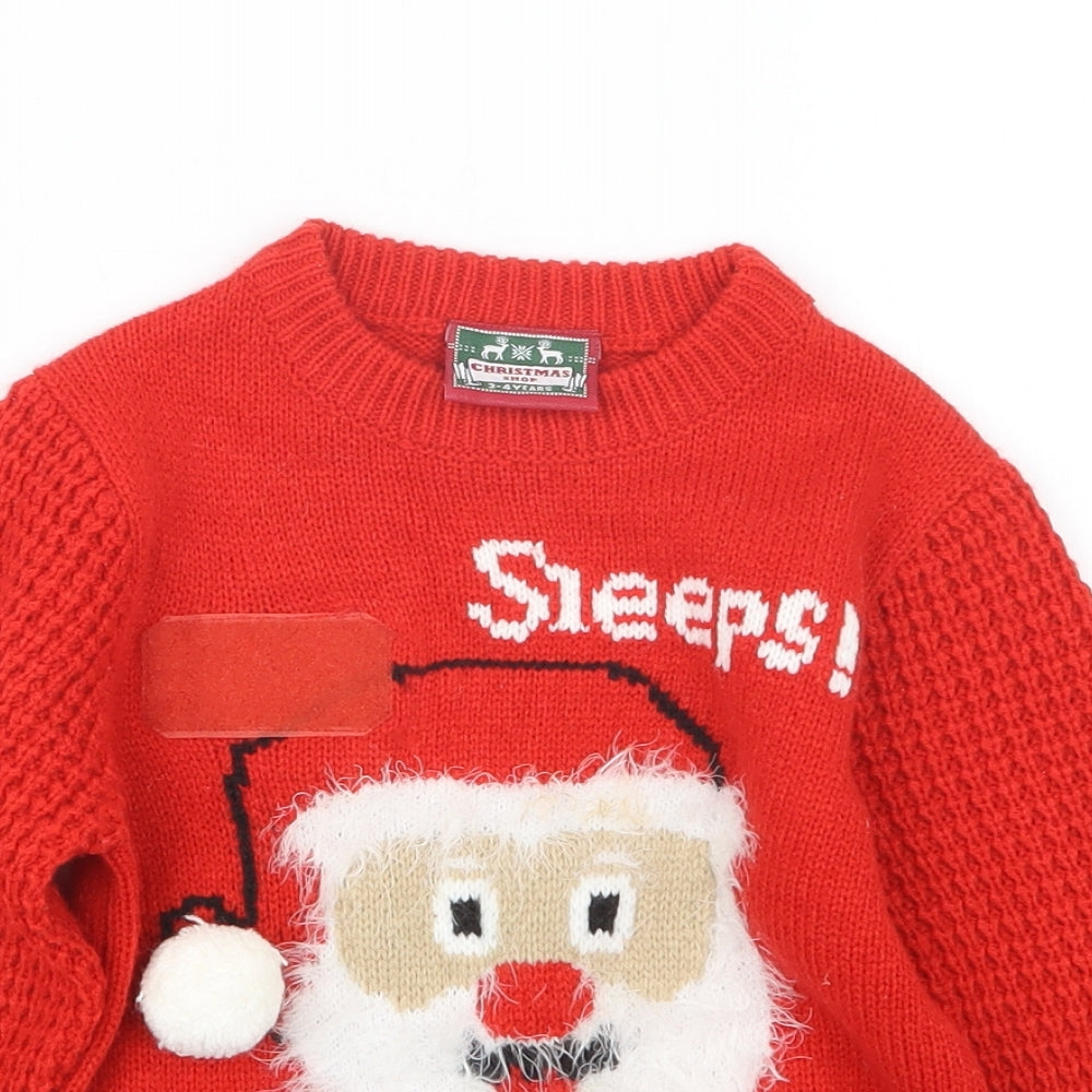 Christmas Shop Boys Red  Knit Pullover Jumper Size 3-4 Years  - Christmas