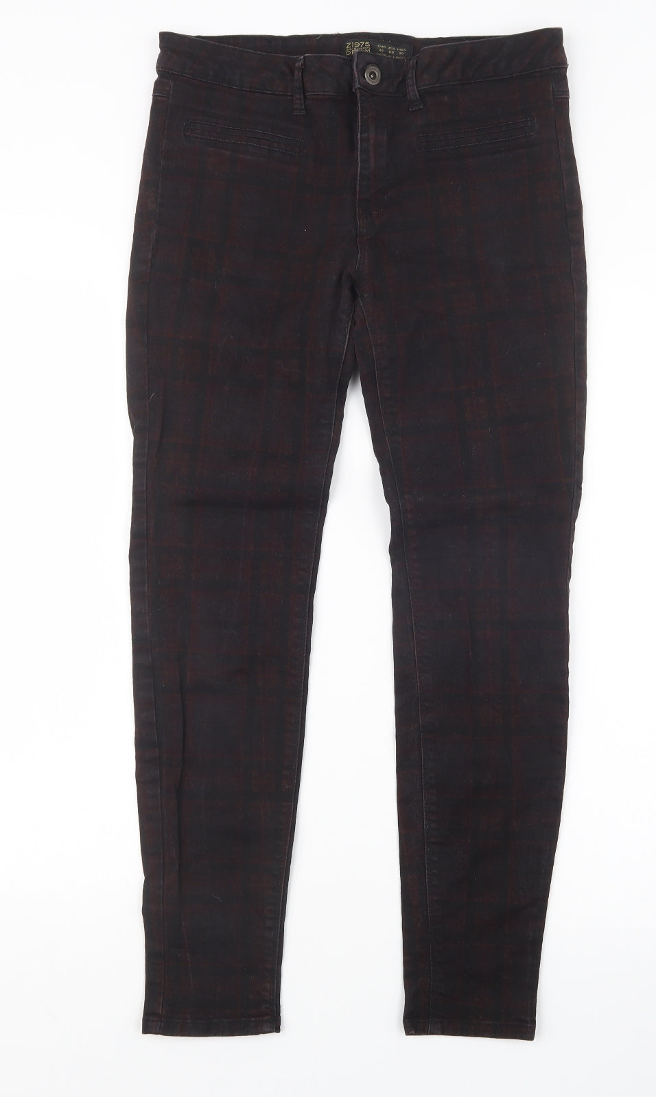 Zara Womens Black Check Denim Straight Jeans Size 12 L26.5 in