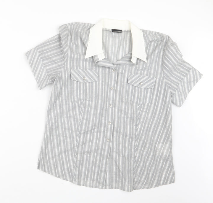 Gerry Weber Womens Grey Striped Basic Button-Up Size 14