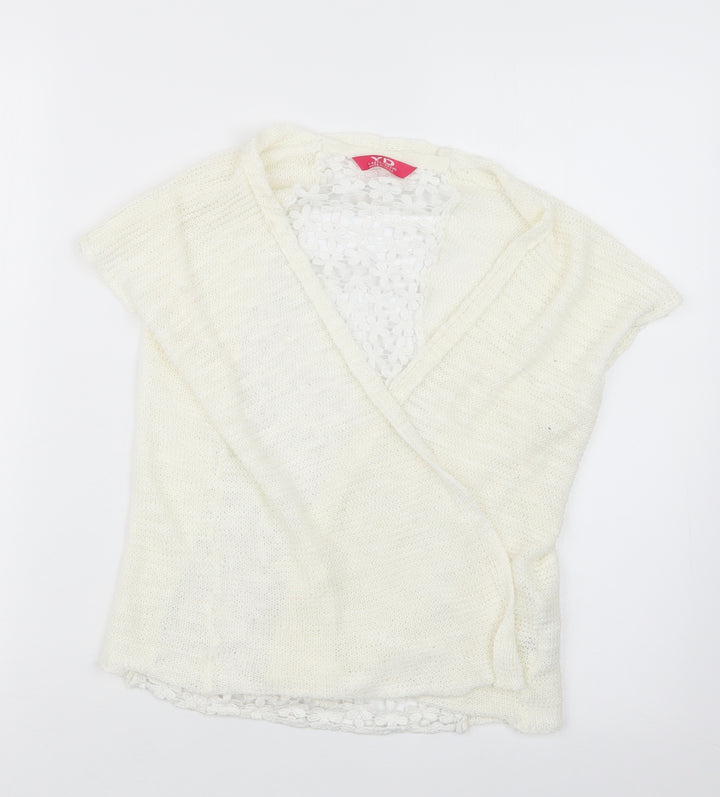 Young Dimension Girls White  Knit Cardigan Jumper Size 7-8 Years