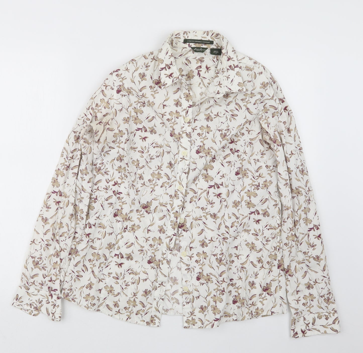 Eddie Bauer Womens White Floral  Basic Button-Up Size M