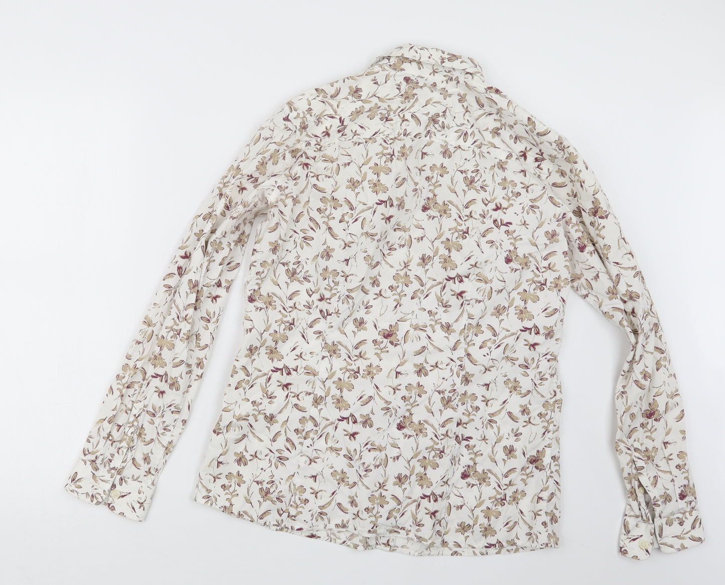 Eddie Bauer Womens White Floral  Basic Button-Up Size M
