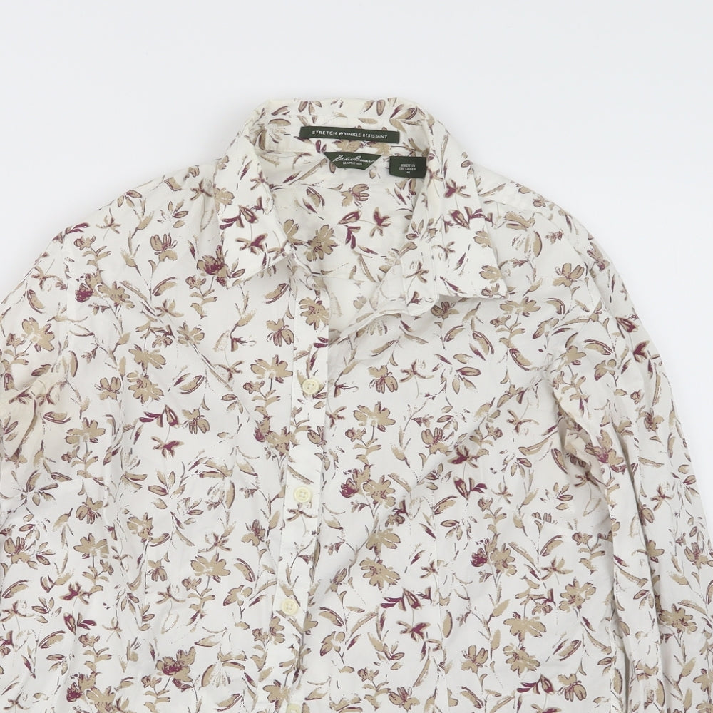 Eddie Bauer Womens White Floral  Basic Button-Up Size M