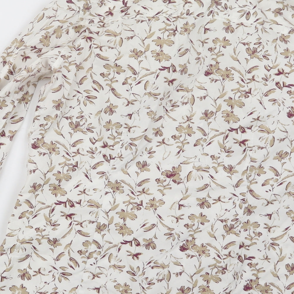 Eddie Bauer Womens White Floral  Basic Button-Up Size M