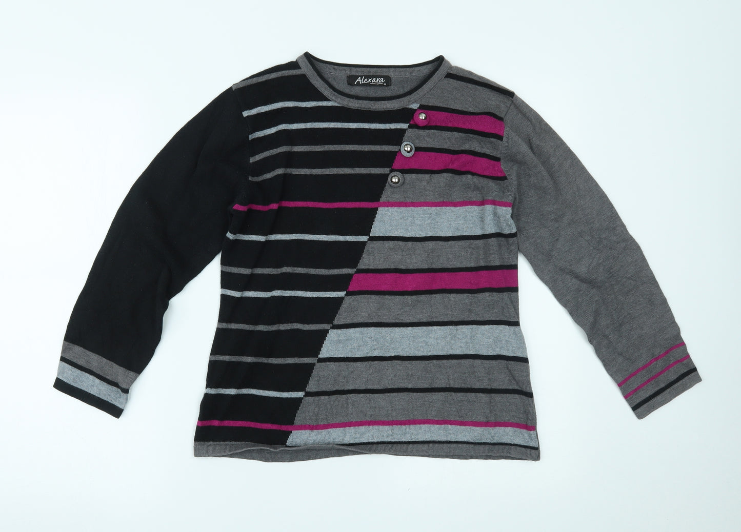 ALEXARA Womens Grey Striped  Basic Blouse Size M