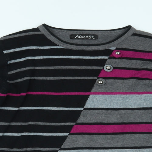 ALEXARA Womens Grey Striped  Basic Blouse Size M