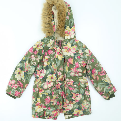Monsoon Girls Multicoloured Floral  Parka Coat Size 5-6 Years