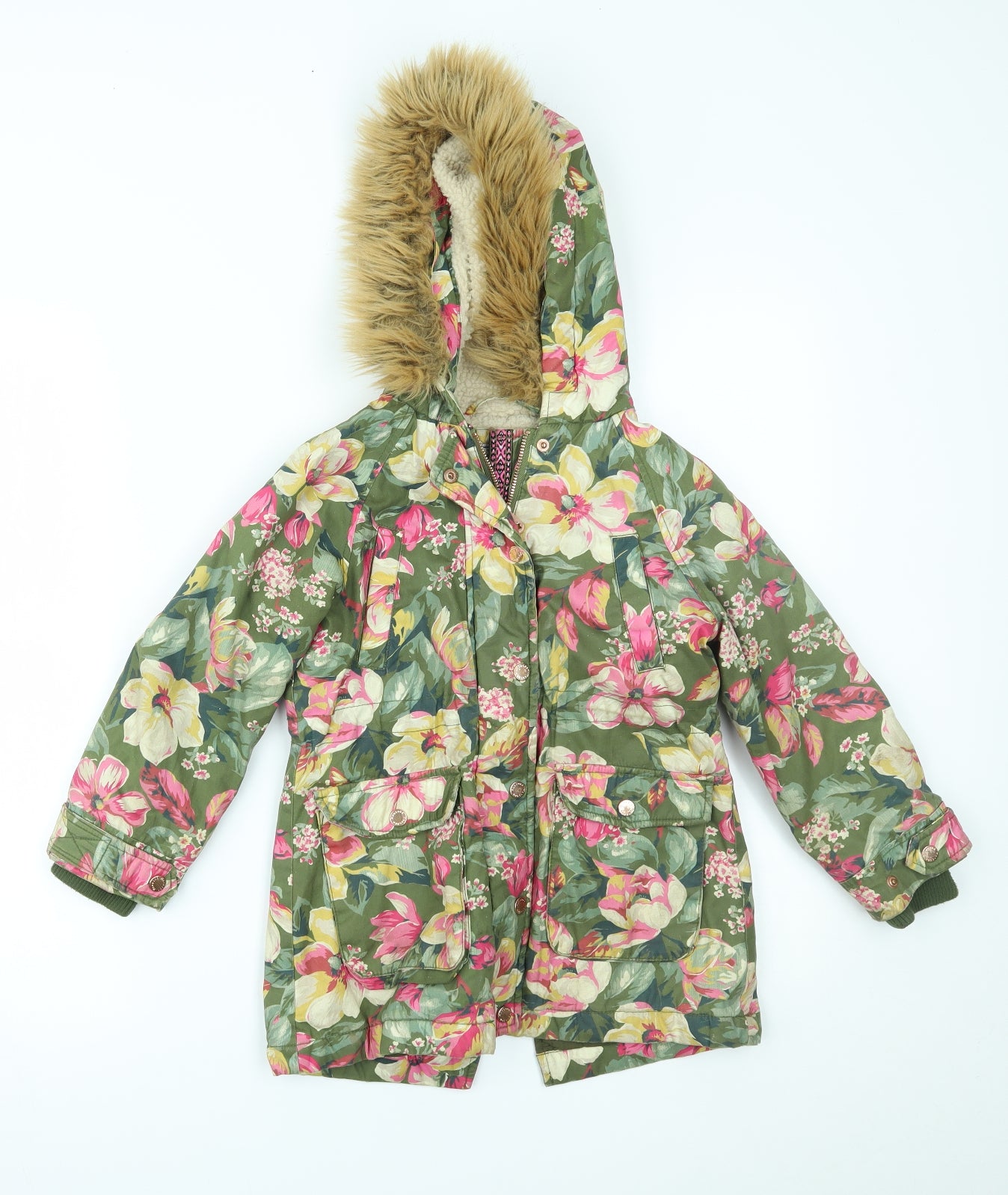 Monsoon Girls Multicoloured Floral  Parka Coat Size 5-6 Years