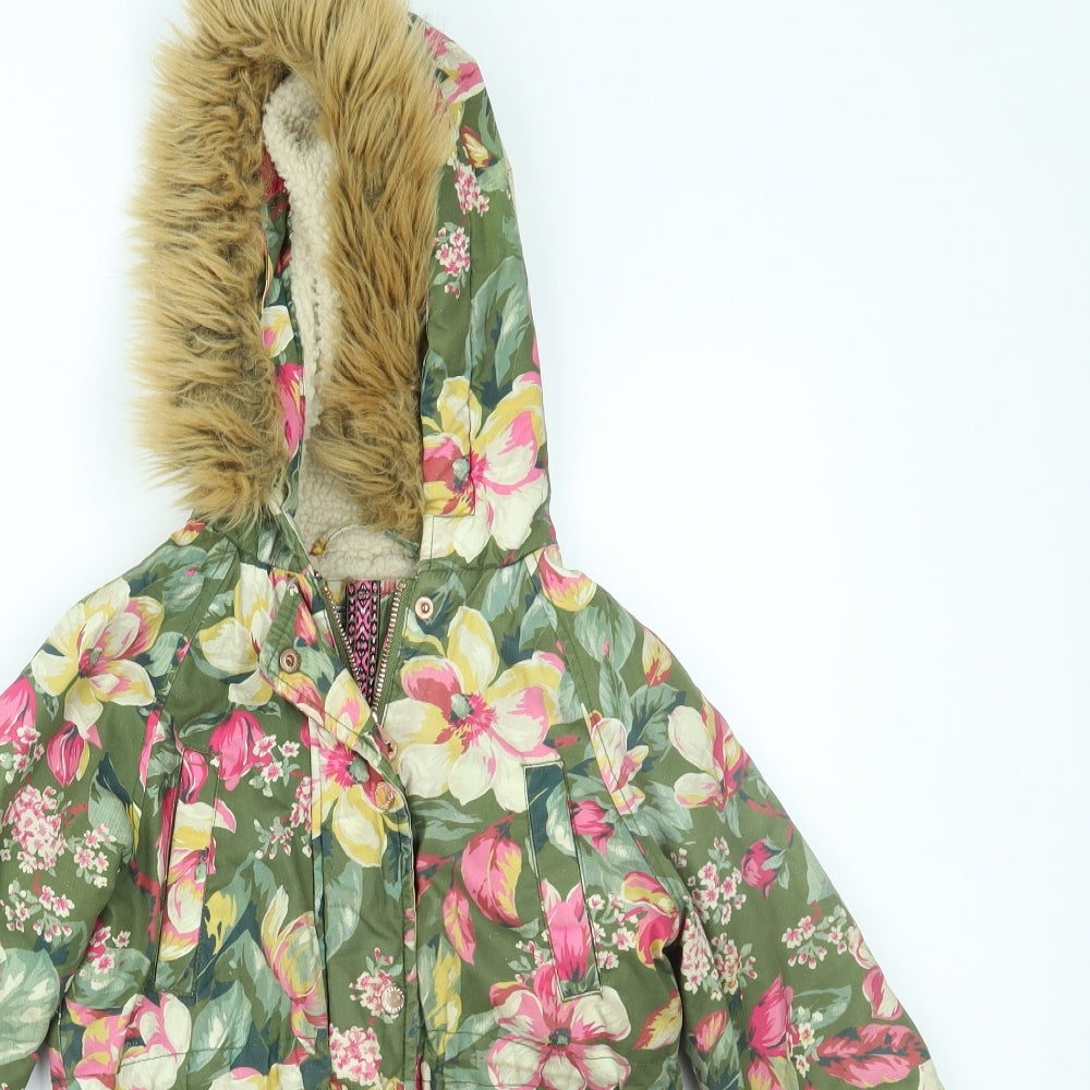 Monsoon Girls Multicoloured Floral  Parka Coat Size 5-6 Years