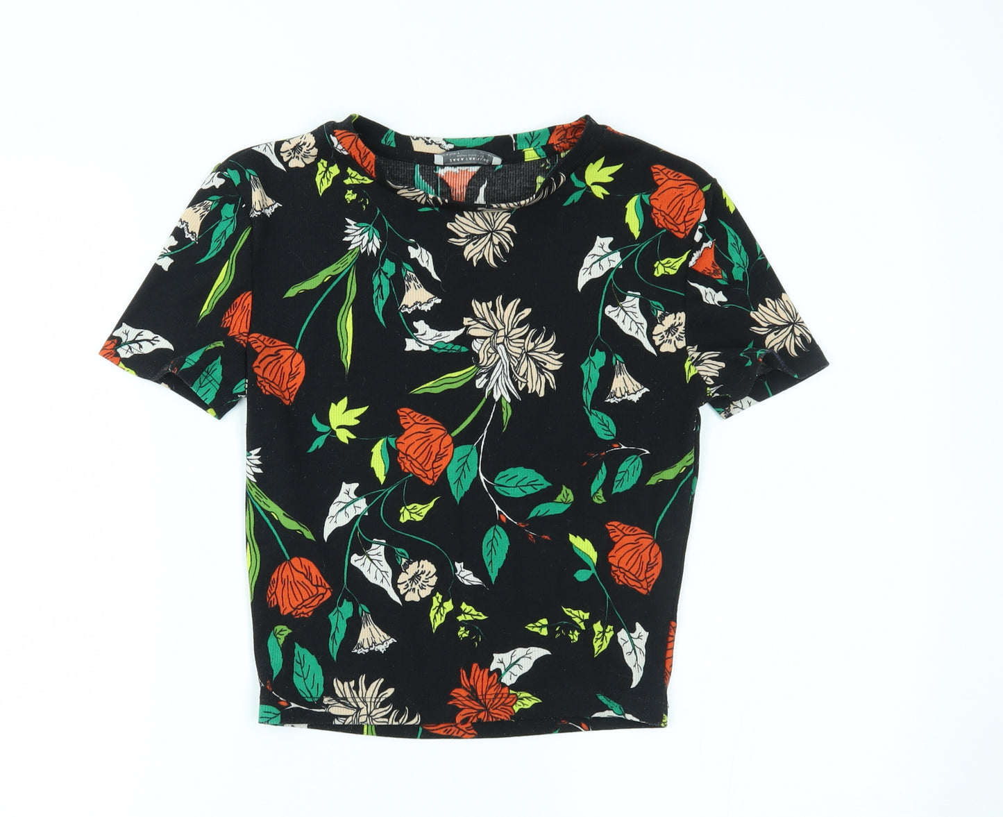 Zara Womens Multicoloured Floral  Cropped T-Shirt Size S