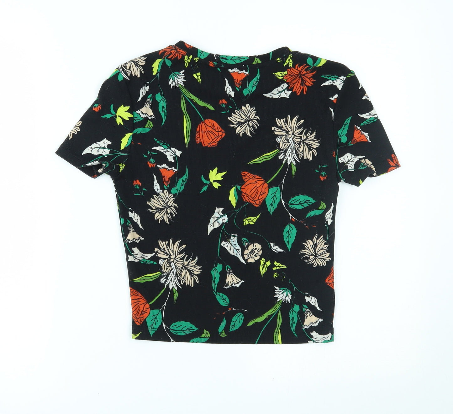 Zara Womens Multicoloured Floral  Cropped T-Shirt Size S