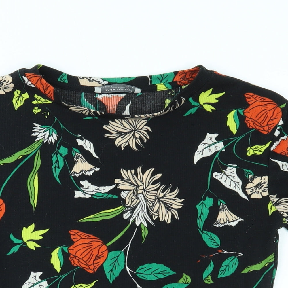 Zara Womens Multicoloured Floral  Cropped T-Shirt Size S