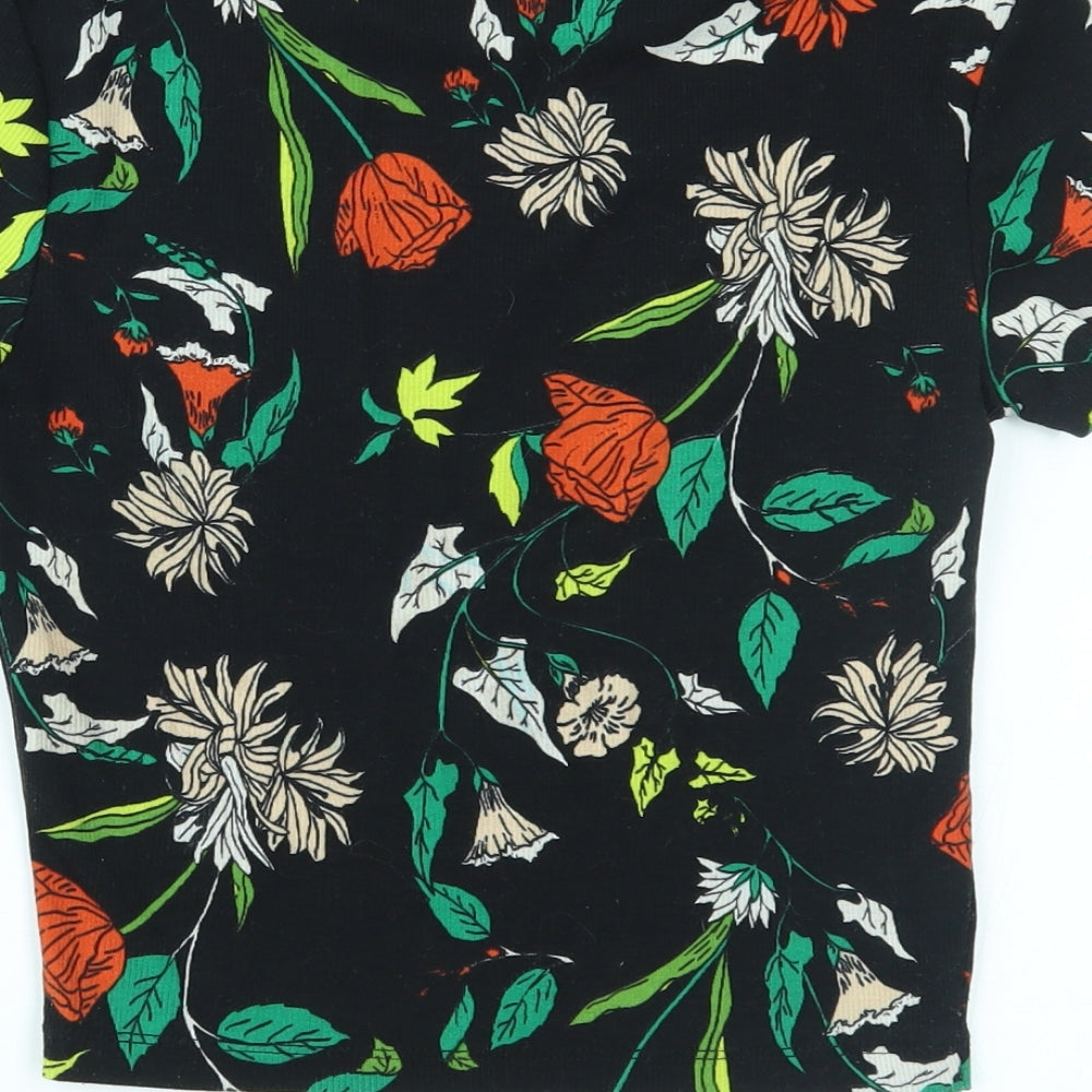 Zara Womens Multicoloured Floral  Cropped T-Shirt Size S
