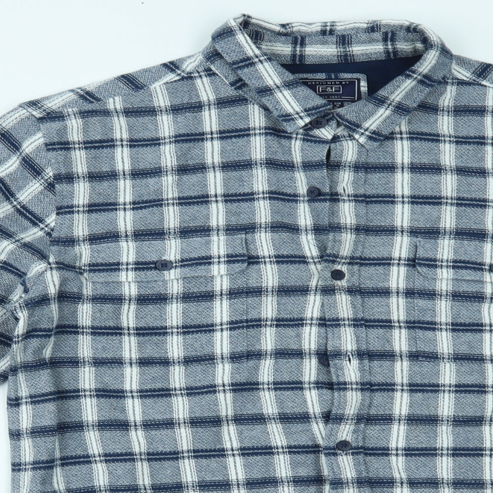 F&F Mens Blue Plaid   Button-Up Size M