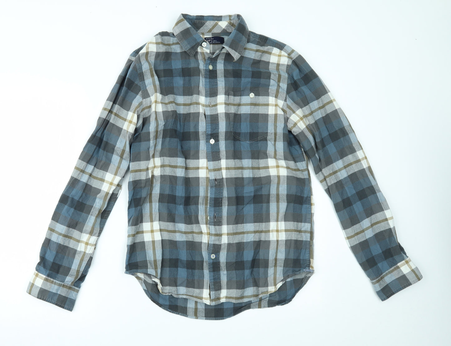 Gap Mens Blue Plaid   Button-Up Size M