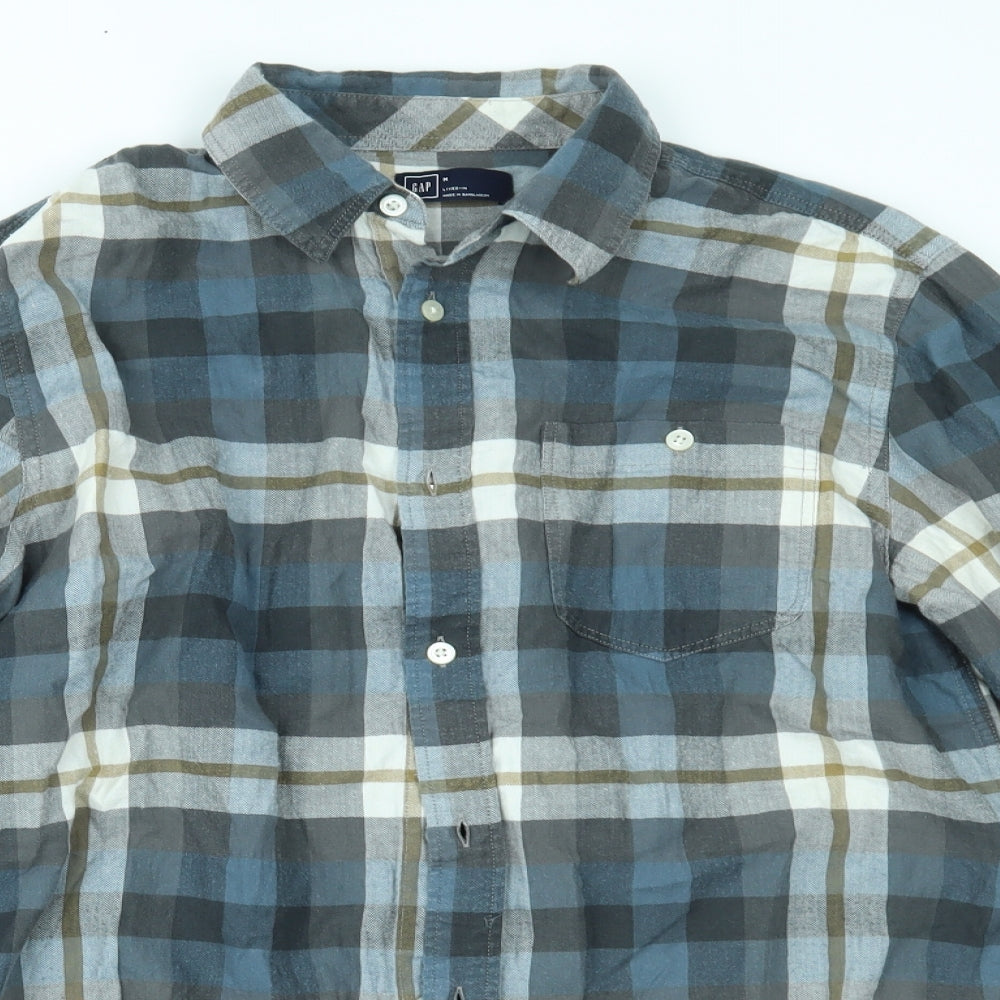 Gap Mens Blue Plaid   Button-Up Size M