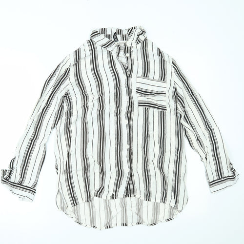 H&M Womens White Striped  Basic Button-Up Size 8