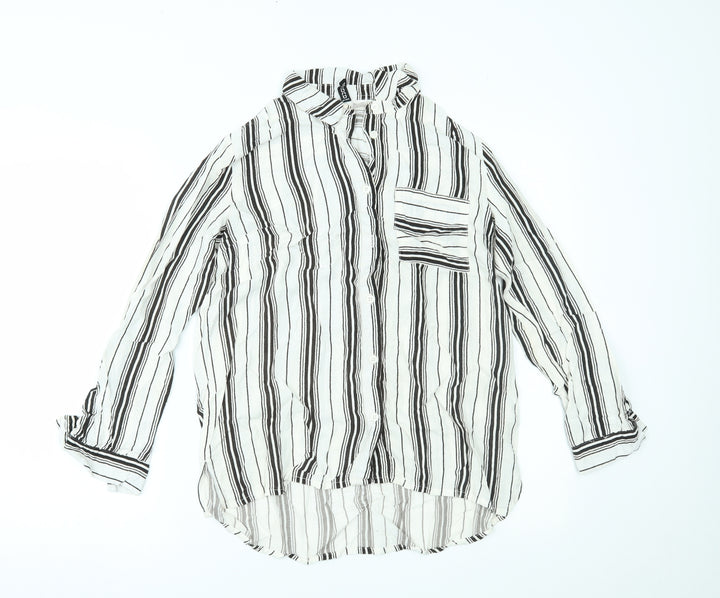 H&M Womens White Striped  Basic Button-Up Size 8